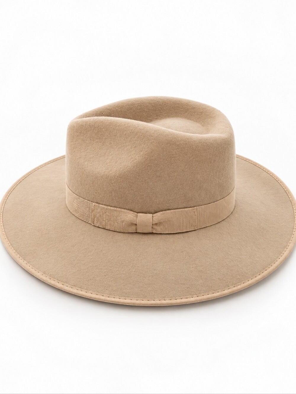 Olive & Pique | 100% Wool Wide Brim Fedora Hat |  Beige Tan | 22" - Picture 5 of 11